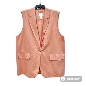 H&M Linen Vest, Sleeveless Blazer, Peach, Oversized, Size Large